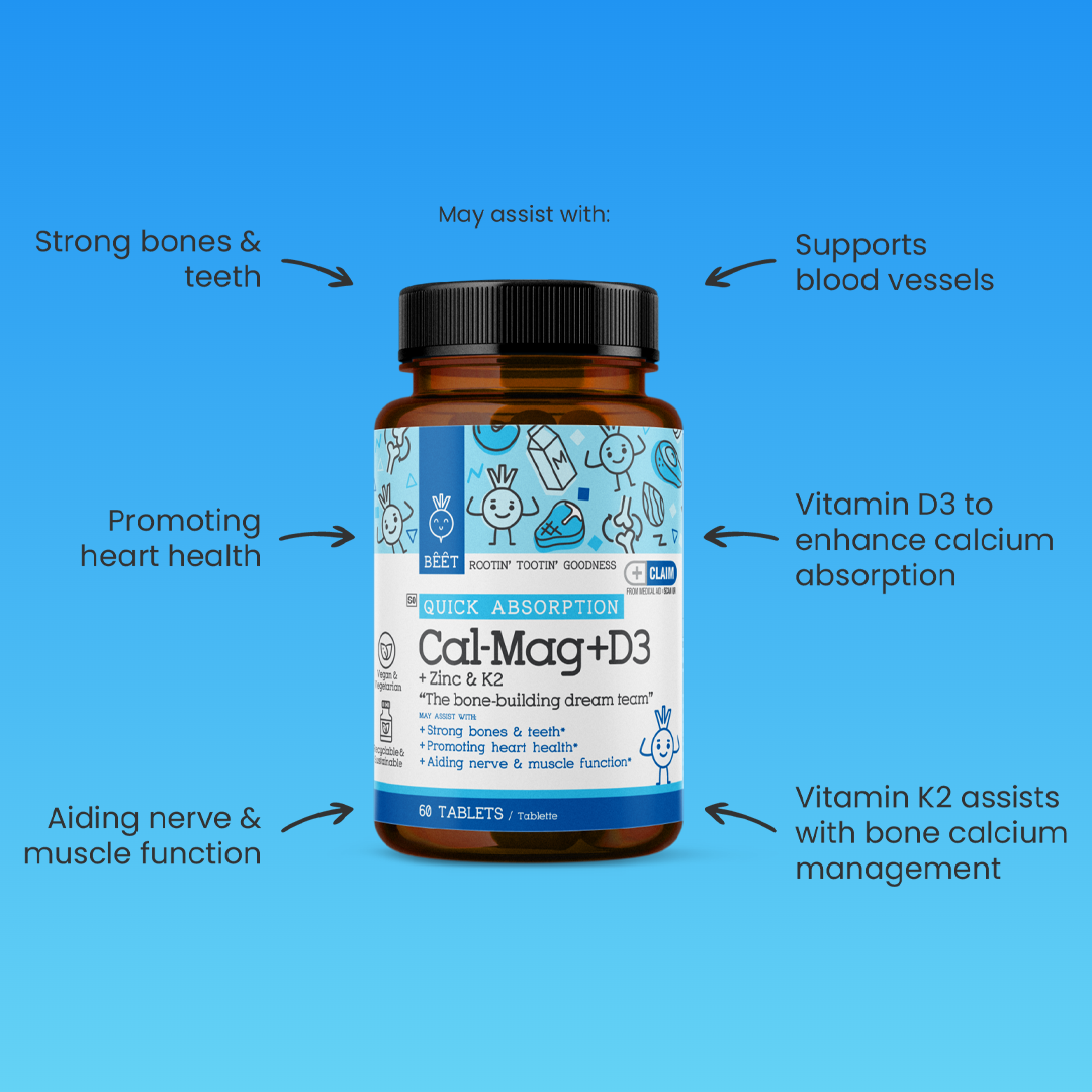 Cal-Mag+D3 + Zinc & K2 60 Tablets – BEET Goodness