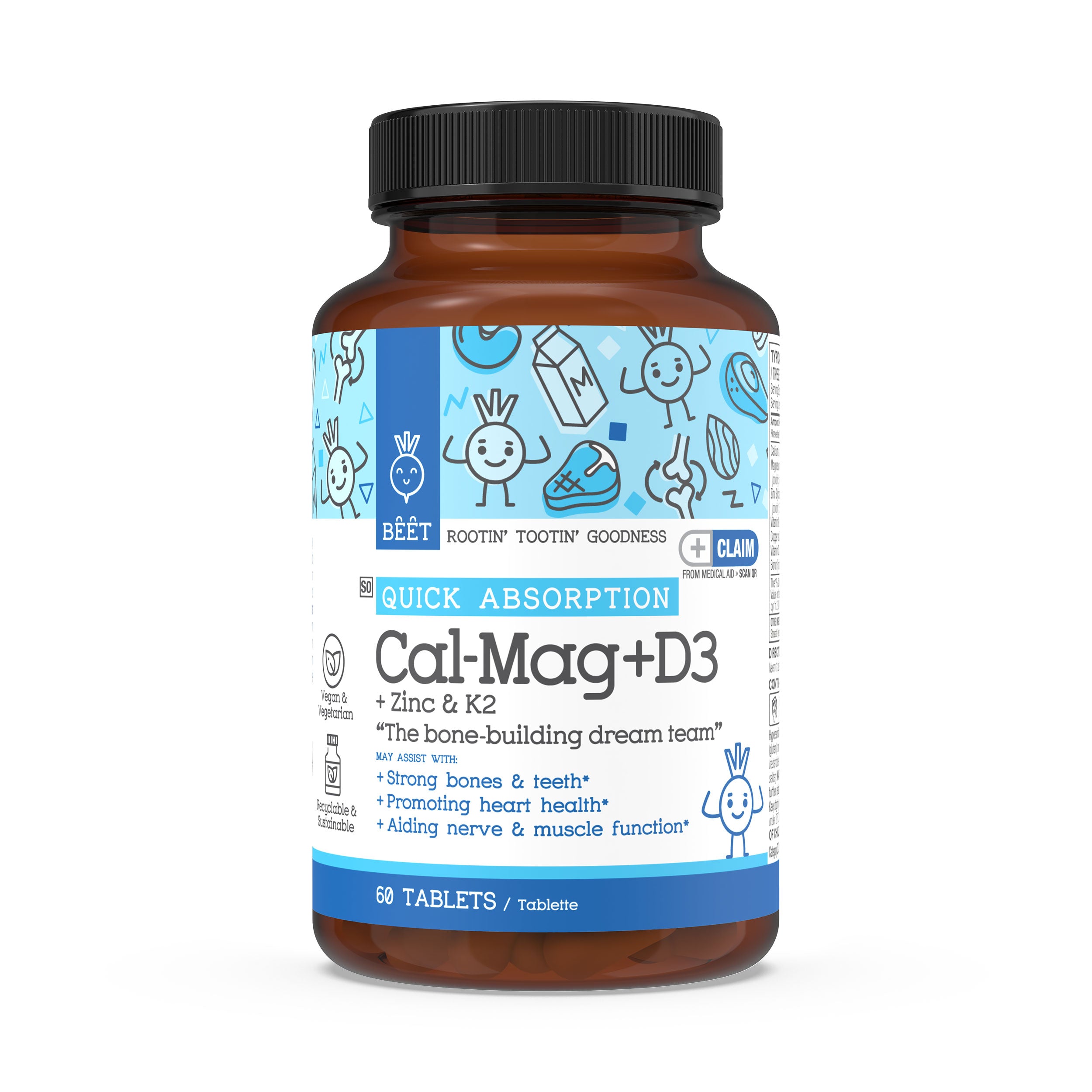 BEET Goodness Cal-Mag + D3 + Zinc + K2 60 Coated Tablets