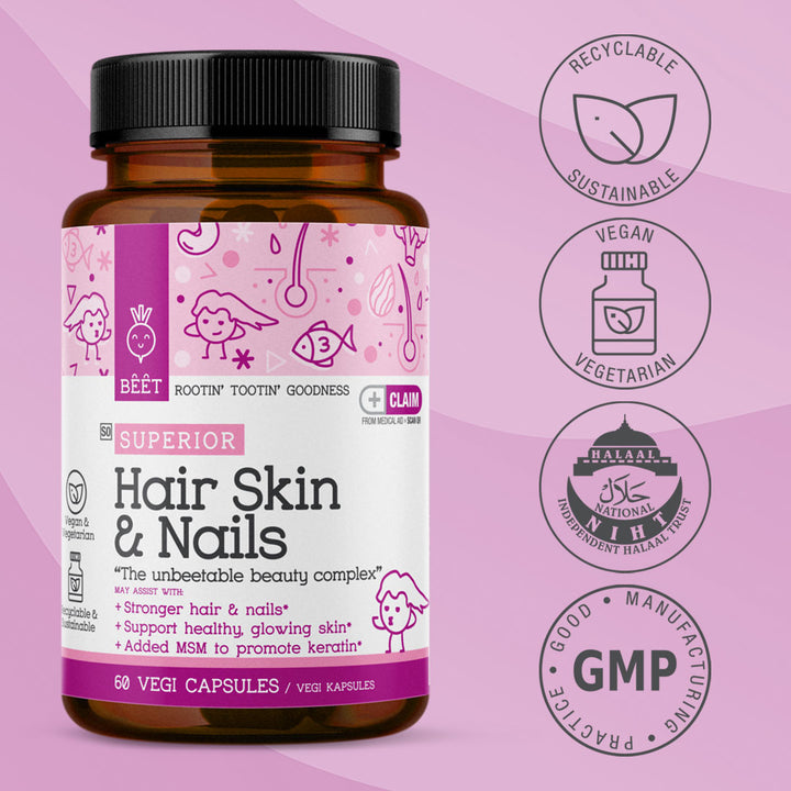 Superior Hair Skin & Nails with Biotin 250mcg, L-Proliane 200mg, Horsetail Extract 100mg & MSM 200mg 60 Vegi Capsules
